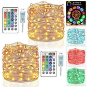QiShi 16 Multi Color Changing Fairy Lights USB Powered with Remote Control, 33ft 100 RGB LED Bright Silver Wire Starry String Lights-2PACK