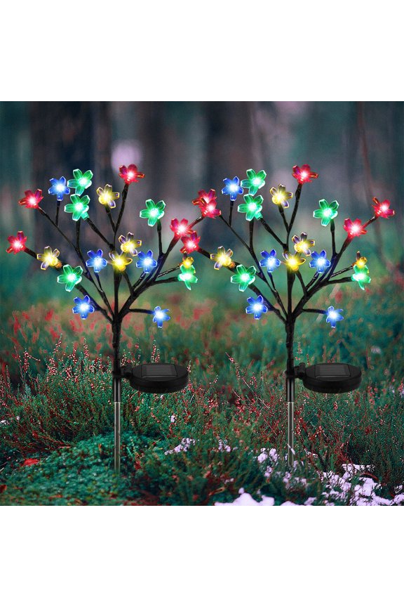 2 Pack Solar Fairy Lights Waterproof Multi-Color Solar Powered Garden Lights, Solar Flower Lights with 20 Cherry Blossom, Bigger Solar Panel for Pathway Patio Yard Christmas Decor