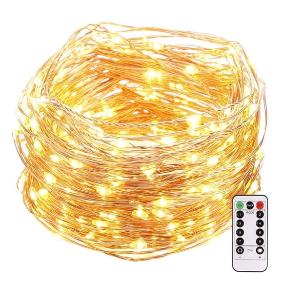 QiShi 200 LED Battery Powered Christmas Lights Mini String with 8 Modes Remote Control and Timer,66Ft Outdoor Twinkle Fairy Lights for Bedroom Wedding Party Decor(Warm White)