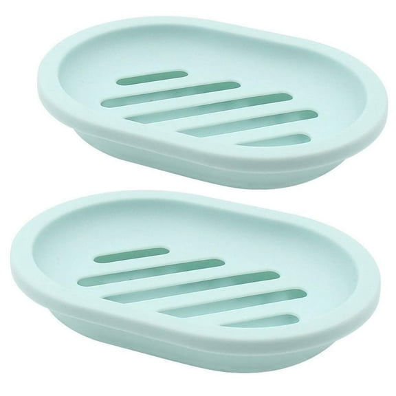 QiShi 2Pcs Soap Dish for Shower Soap Box, Soap Saver Case Holder with Drain for Bathroom Counter, Shower, Kitchen, Keep Soap Dry and Clean,Green