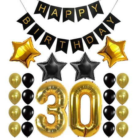 QiShi 30th Birthday Decorations Black and Gold Party Decorations