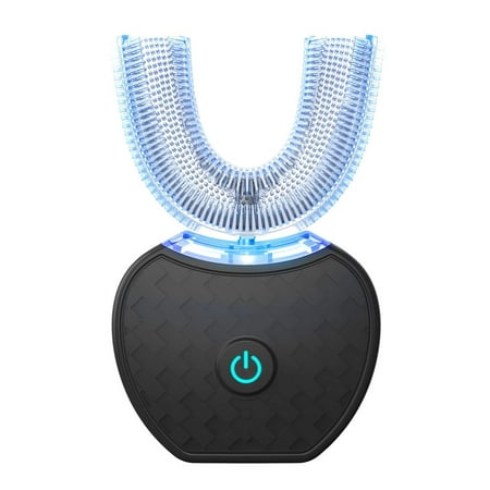 QiShi 360° Sonic Automatic Toothbrush, Teeth Whitening Kit, LED Electric U-Shaped Brush, Rechargeable, IPX7 Waterproof, 4 Modes, Wireless Charging
