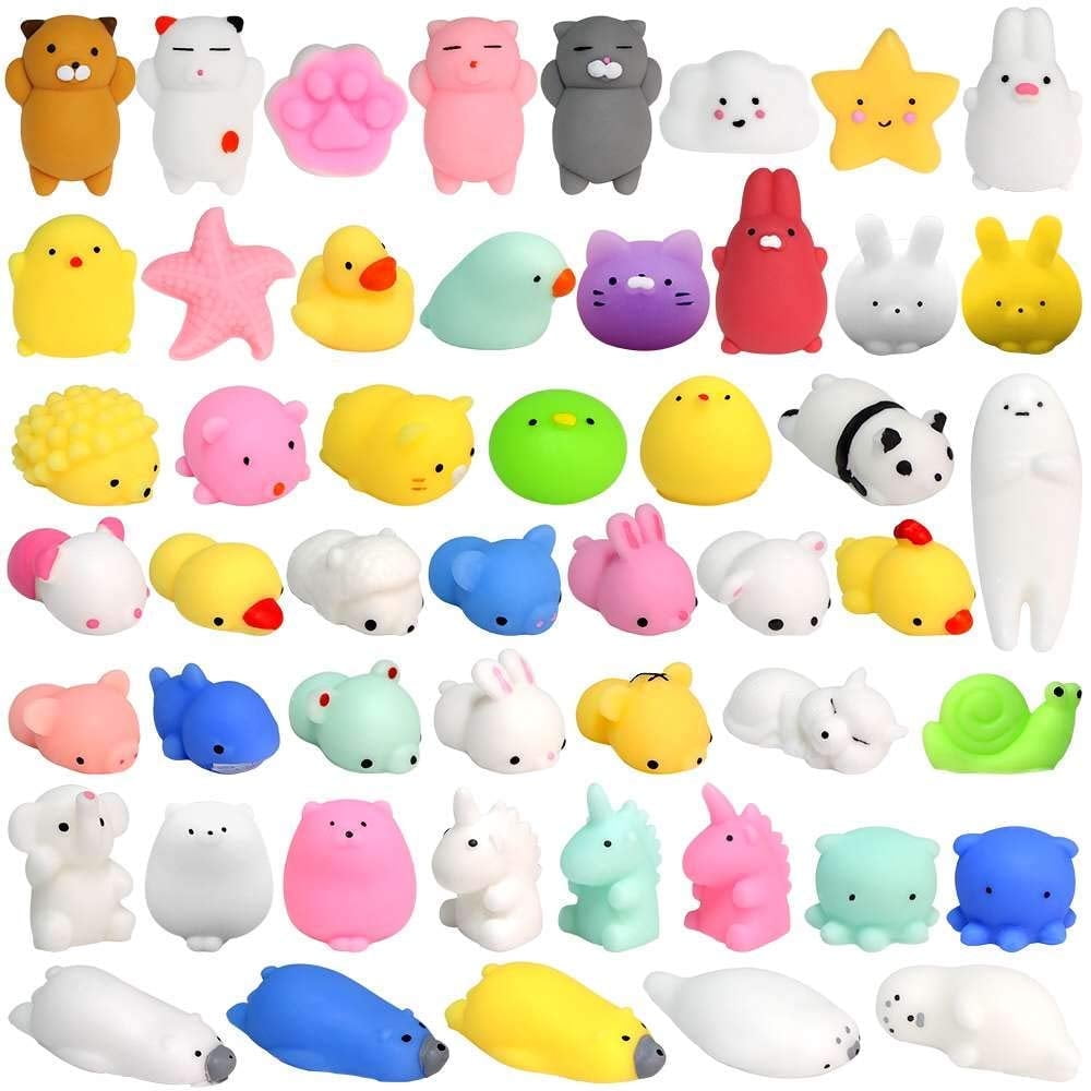 QiShi 36Pcs Random Mini Squishies - Cute Animal Designs for Stress Relief, Birthday Gifts, Kids' Party Favors
