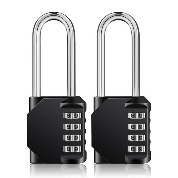 QiShi 4 Digit Combination Lock 2.5 Inch Long Shackle and Outdoor Waterproof Resettable Padlock for Gym Locker, Hasp Cabinet, Gate, Fence, Toolbox (Black,Pack of 2)