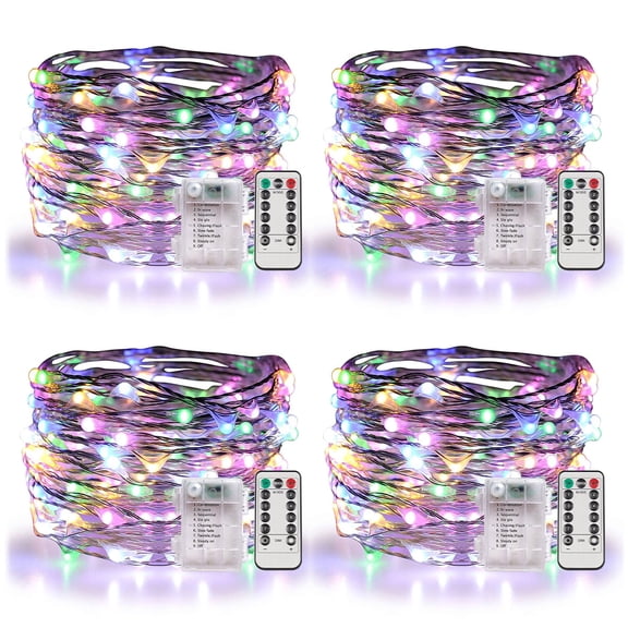 Somnr 4 Set Fairy Lights Battery Operated Christmas String Lights with Remote Timer for 8 Modes Twinkle Lights 66 feet 200 LED Firefly Lights -Multicolor