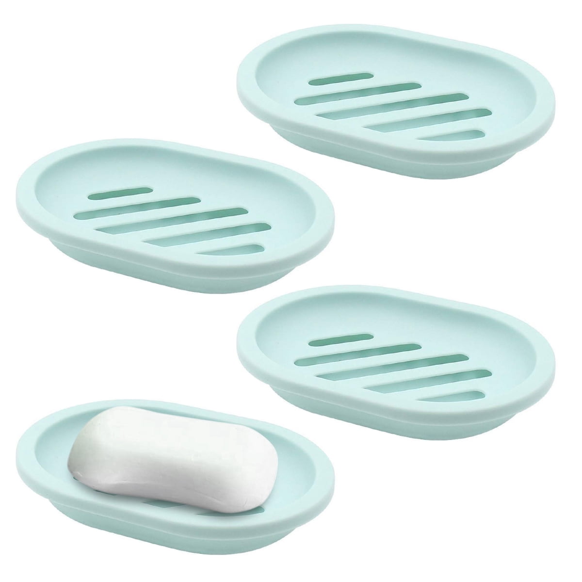 QiShi 4Pcs Soap Dish for Shower Soap Box, Soap Saver Case Holder with Drain for Bathroom Counter, Shower, Kitchen, Keep Soap Dry and Clean, GREEN
