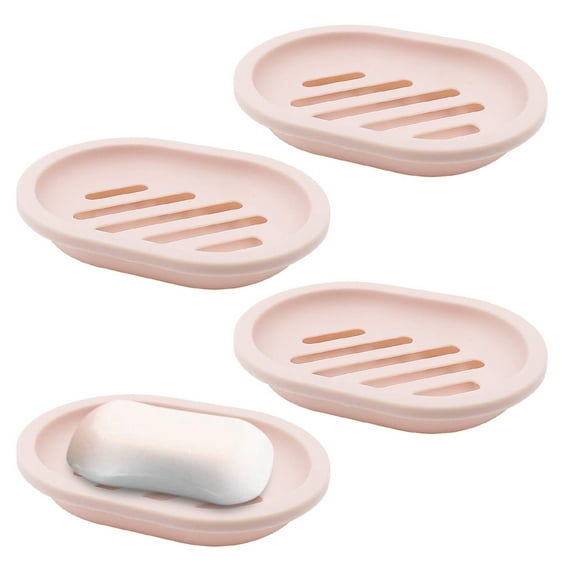 QiShi 4Pcs Soap Dish for Shower Soap Box, Soap Saver Case Holder with Drain for Bathroom Counter, Shower, Kitchen, Keep Soap Dry and Clean, PINK