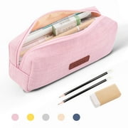 QiShi Big Capacity Pencil Case for School - Cosmetic & Stationery Bag for Kids, Teens, Boys & Girls (Pink)