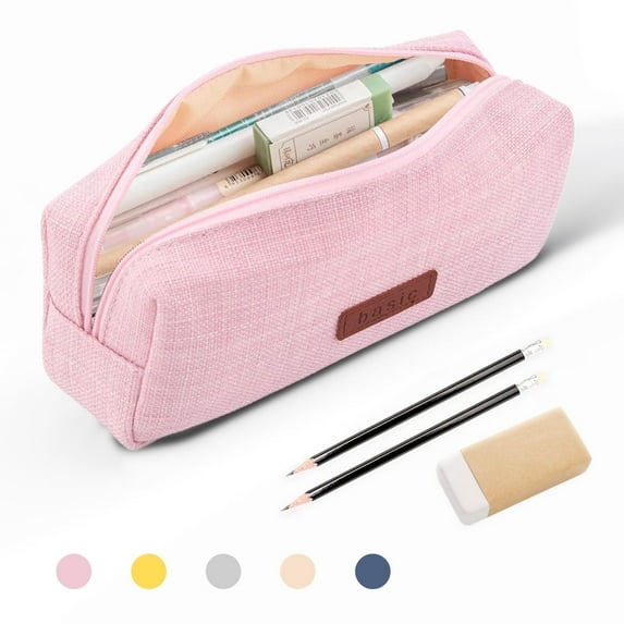 QiShi Big Capacity Pencil Case for School - Cosmetic & Stationery Bag for Kids, Teens, Boys & Girls (Pink)