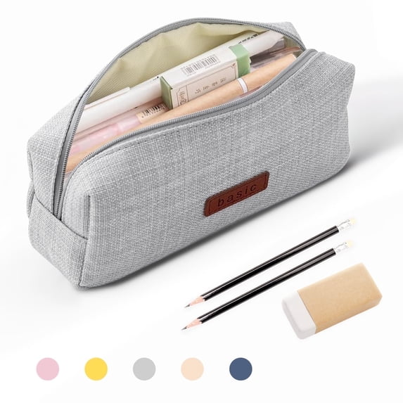 QiShi Big Capacity Pencil Case for School - Cosmetic & Stationery Bag for Kids, Teens, Boys & Girls (Grey)