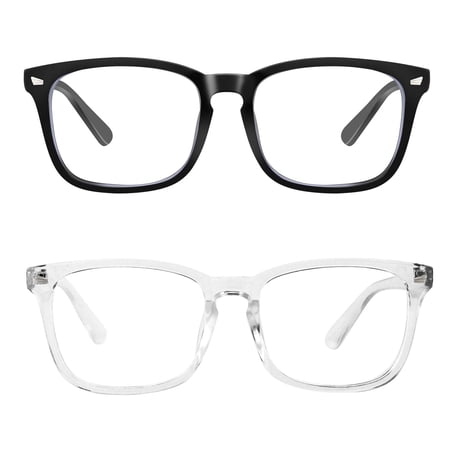 Somnr Blue Light Blocking Glasses, Anti Eye Strain Headache (Sleep Better),Computer Reading Glasses UV400 Transparent Lens - Black + Transparent 2 Pack
