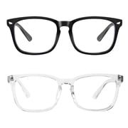 Somnr Blue Light Blocking Glasses, Anti Eye Strain Headache Sleep Better,Computer Reading Glasses UV400 Transparent Lens - Black + Transparent 2 Pack