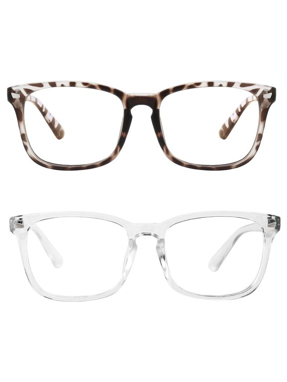 Blue Light Blocking Glasses, Anti Eye Strain Headache (Sleep Better),Computer Reading Glasses UV400 Transparent Lens - Leopard + Transparent 2 Pack