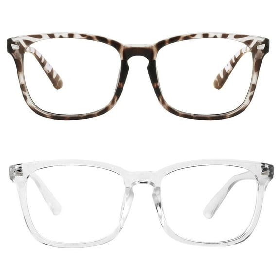 Somnr Blue Light Blocking Glasses, Anti Eye Strain Headache (Sleep Better),Computer Reading Glasses UV400 Transparent Lens - Leopard + Transparent 2 Pack