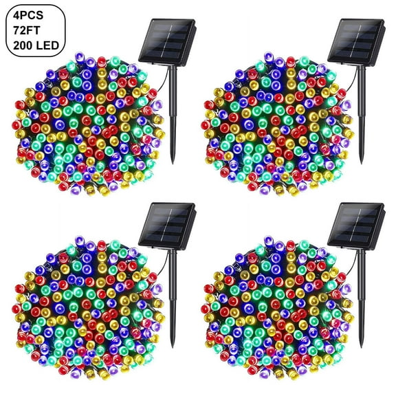Somnr Christmas Lights Solar Fairy String Lights 72ft 200 LED Landscape Decorative Lights for Patio Lawn Garden Backyard (Multi Color) 4PACK