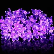 QiShi Christmas Solar Lights Led Lights,22.96ft 50 LED Solar Fairy Blossom Flower for Indoor/Outdoor,Patio,Lawn,Garden,Christmas,and Holiday Festivals Decorative String Lights (Purple)