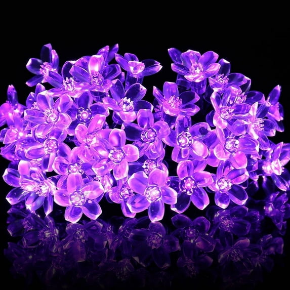 Somnr Christmas Solar Lights Led Lights,22.96ft 50 LED Solar Fairy Blossom Flower for Indoor/Outdoor,Patio,Lawn,Garden,Christmas,and Holiday Festivals Decorative String Lights (Purple)
