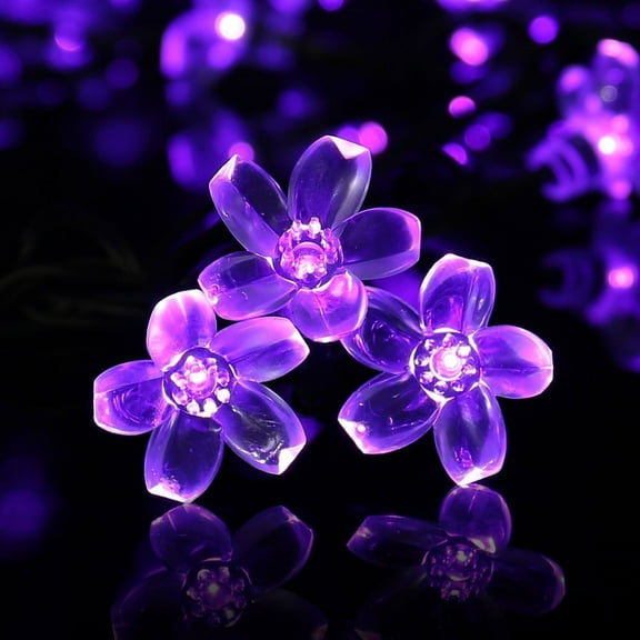 QiShi Christmas Solar Lights Party Decor String Lights,22.96ft 50 LED Cherry Blossom Flower Decorative Solar Lights (Purple)