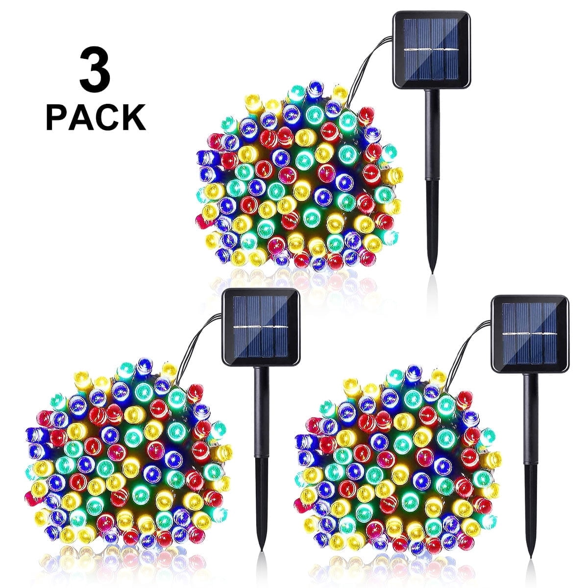 QiShi Christmas solar lights 39ft 100 LED Waterproof Outdoor Decoration Lighting for Patio,Lawn,Garden,Holiday,Christmas,Halloween Decorations (Multi-color)-3Pack