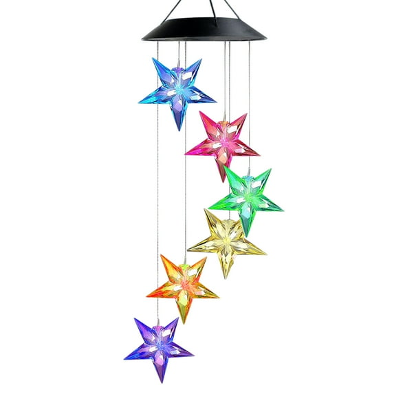 QiShi Color Changing Wind Chime Stars LED Wind Chime Wind Mobile Portable Waterproof Outdoor Decorative Romantic Wind Bell Light for Patio Yard Garden Home