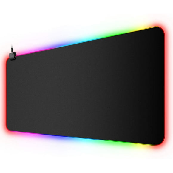 QiShi Extended RGB Gaming Mouse Pad Large Glowing Led Soft Mouse Pads Oversized Mousepad, Non-Slip Rubber Base Computer Keyboard Pad Mat 35.4x15.7inches Large Gaming Pad, Waterproof