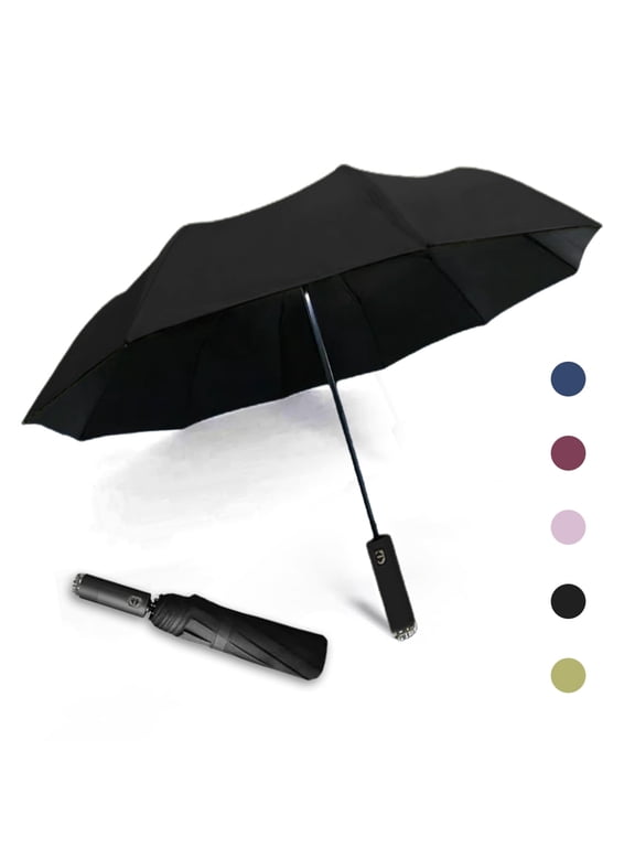 Folding and Portable Sun & Rain Umbrella (Black), Automatic LED Lighting Umbrella with 10-Bone, Travel Umbrella with 180 Degree Rotating Handle with Flashlight