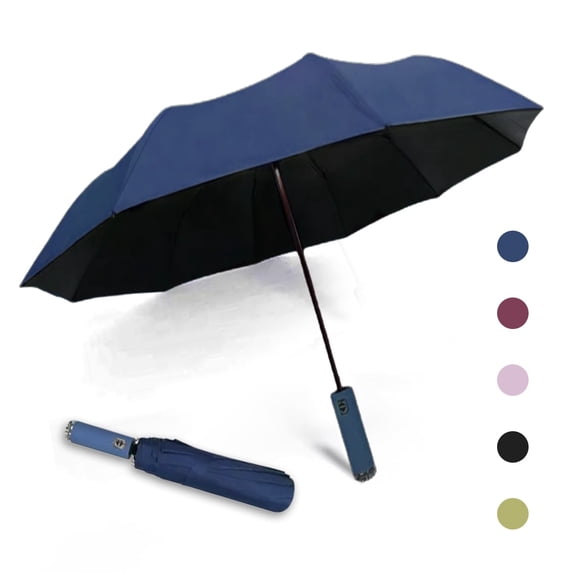 Somnr Folding and Portable Sun & Rain Umbrella (Blue), Automatic LED Lighting Umbrella with 10-Bone, Travel Umbrella with 180 Degree Rotating Handle with Flashlight