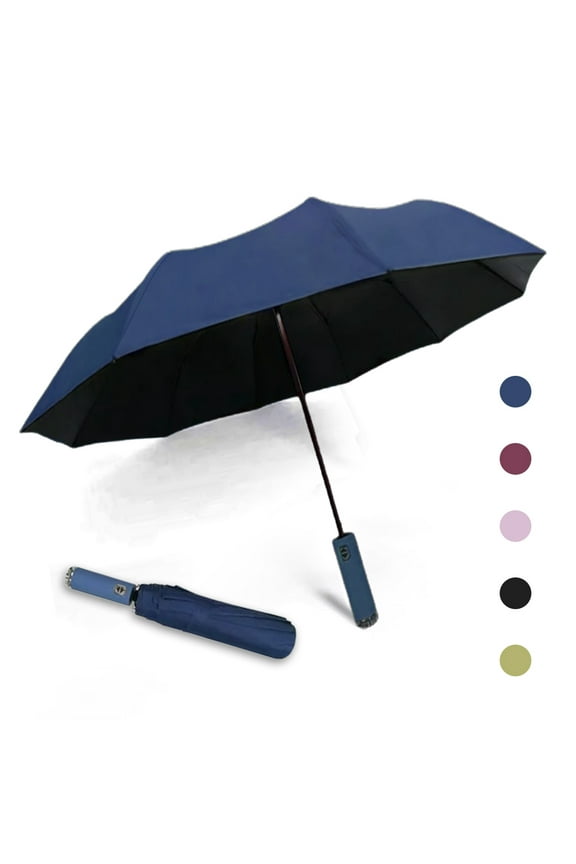 Folding and Portable Sun & Rain Umbrella (Blue), Automatic LED Lighting Umbrella with 10-Bone, Travel Umbrella with 180 Degree Rotating Handle with Flashlight