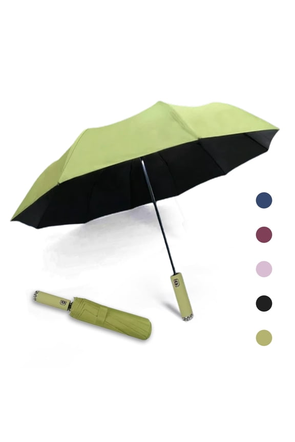 Folding and Portable Sun & Rain Umbrella (Green), Automatic LED Lighting Umbrella with 10-Bone, Travel Umbrella with 180 Degree Rotating Handle with Flashlight