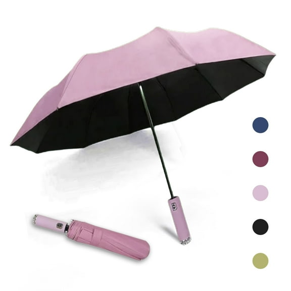 QiShi Folding and Portable Sun & Rain Umbrella (Pink), Automatic LED Lighting Umbrella with 10-Bone, Travel Umbrella with 180 Degree Rotating Handle with Flashlight