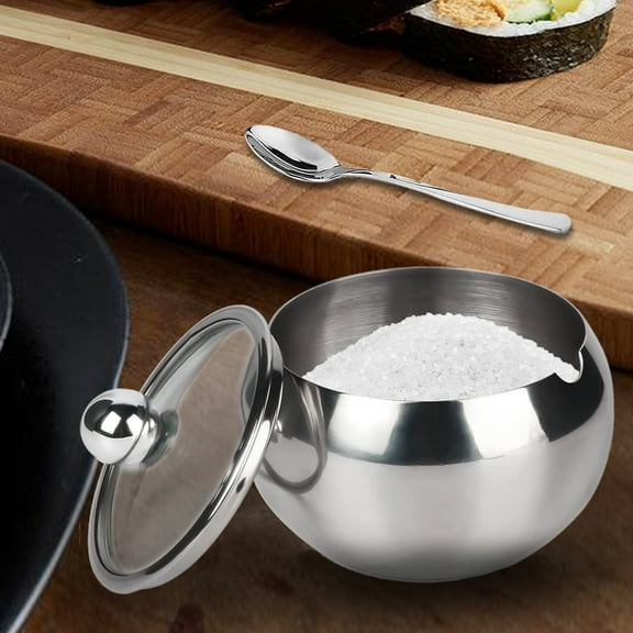 Somnr Large Sugar Bowl, Glass with Clear Lid and Spoon, Holds 2 Cups of Sugar, 16.9oz