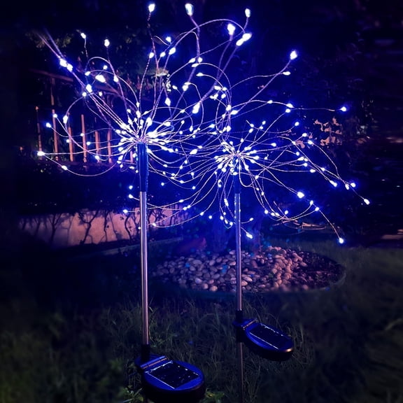 QiShi Outdoor Solar Garden Lights 120 LED Solar Powered Decorative Stake Landscape Light DIY Flowers Fireworks starburst 2 Pack（Cool white）