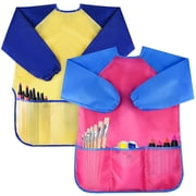 Somnr Pack of 2 Kids Art Smocks, Children Waterproof Artist Painting Aprons Long Sleeve with 3 Pockets for Age 3-7 Years Gifts