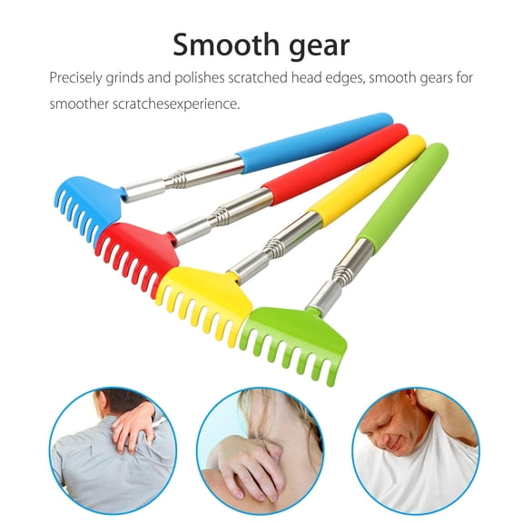 Somnr Set of Four Retractable Telescopic Back Scratchers - Stainless Steel with Non-Slip Handle, Extends up to 27 Inches, Assorted Colors