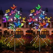 QiShi Solar Butterfly Lights, 2 pack Outdoor Solar Garden Stake Lights, Waterproof Decorative Solar Lights with 14 Butterflies for Pathway Lawn Decor Colorful Light