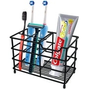 QiShi Stainless Steel Toothbrush and Toothpaste Holder for Bathroom, Sturdy and Hygienic, Drain and Rust Prevention,black