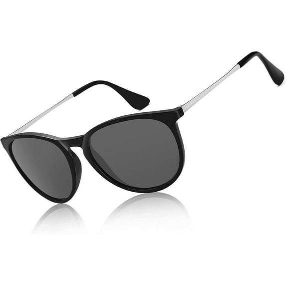QiShi Vintage Round Sunglasses for Women Men Classic Retro Designer Style-Black