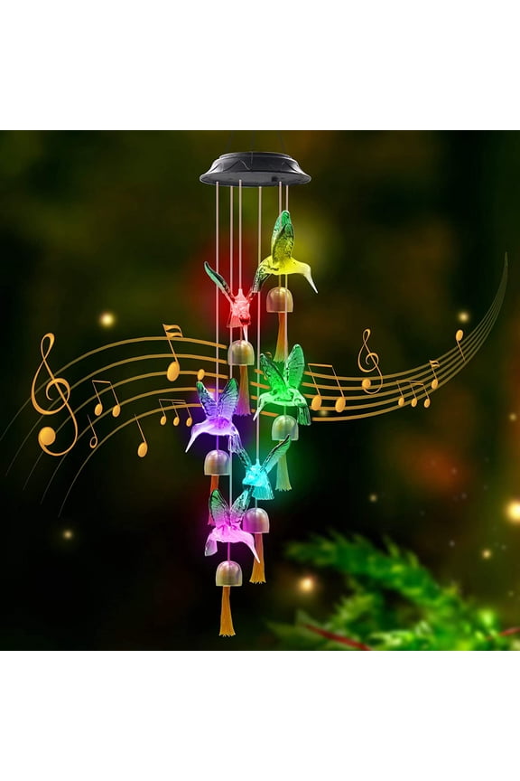 Wind Chimes, Outdoor Solar Wind Chimes Color Changing LED Hummingbird Decor Lights for Garden Yard, Birthday Gift for Mom Grandma