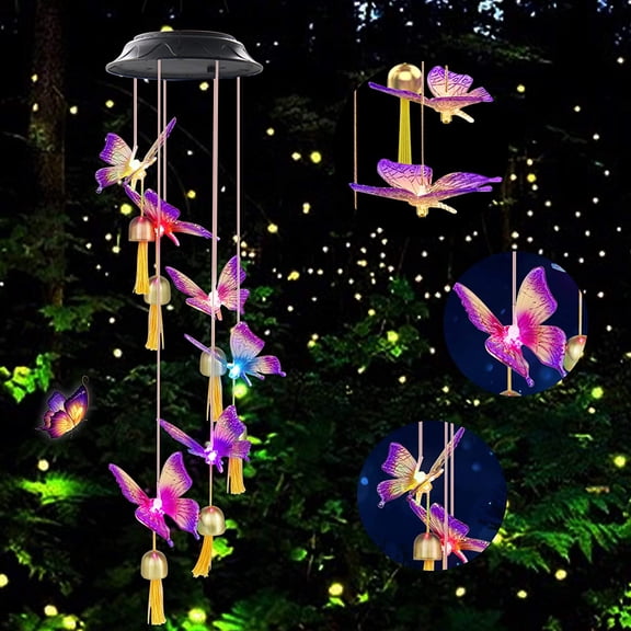 QiShi solar butterfly wind chimes butterfly gifts solar Bell butterfly lights outdoor solar hanging lights gardening gifts gifts for mom garden decor solar butterfly gifts