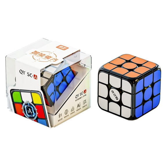QiYi AI Smart Cube 3x3 Speed Cube Magnetic Stickerless, QY 3x3x3 Cube with Bluetooth Intelligent Tracking of Timed-Motion Steps with App, Black Base