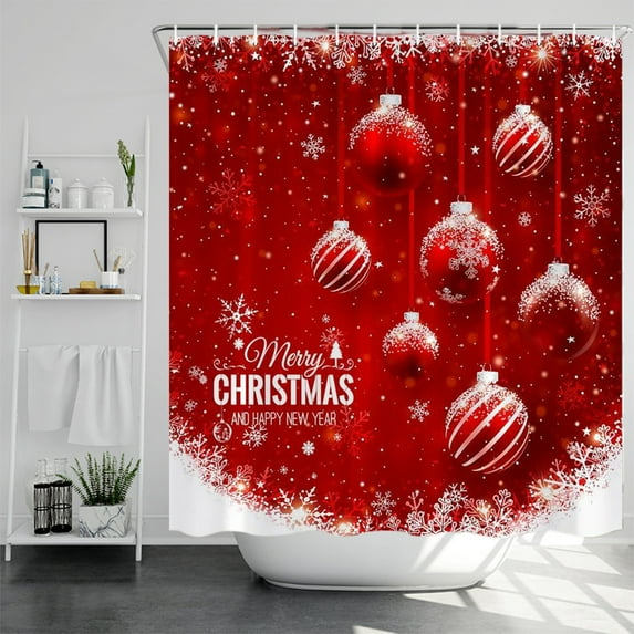 QIanChong Cyber and Monday Bathroom Curtain Red Christmas Ball Shower Curtain Dormitory Curtain Room Cortinas De Ba帽o