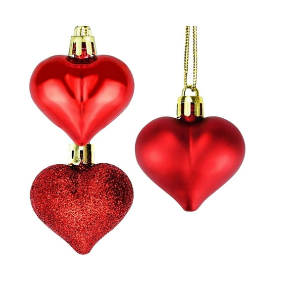 QianGlow 12pcs Valentine's Day Heart Shaped Ornaments 1.77in, Hanging Decorations for Wedding Party, Valentine's Day Party Decor,A