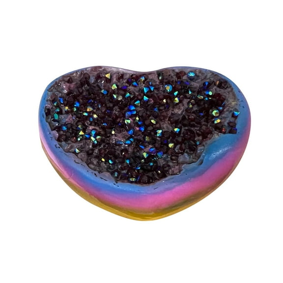 QianGlow Amethyst Crystal Heart-shaped Crystal Stone Titanium Quartz Gemstone, Healing Crystal Decor, Valentine's Day Gift & Desk Ornament,Coloured