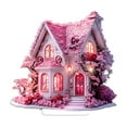 thumbnail image 1 of QianGlow Pink Rose Cherry Tree Cabin Valentine's Day Acrylic Desktop Ornament with Base, 2D Flat Home Table Decor & Gift,as show, 1 of 6