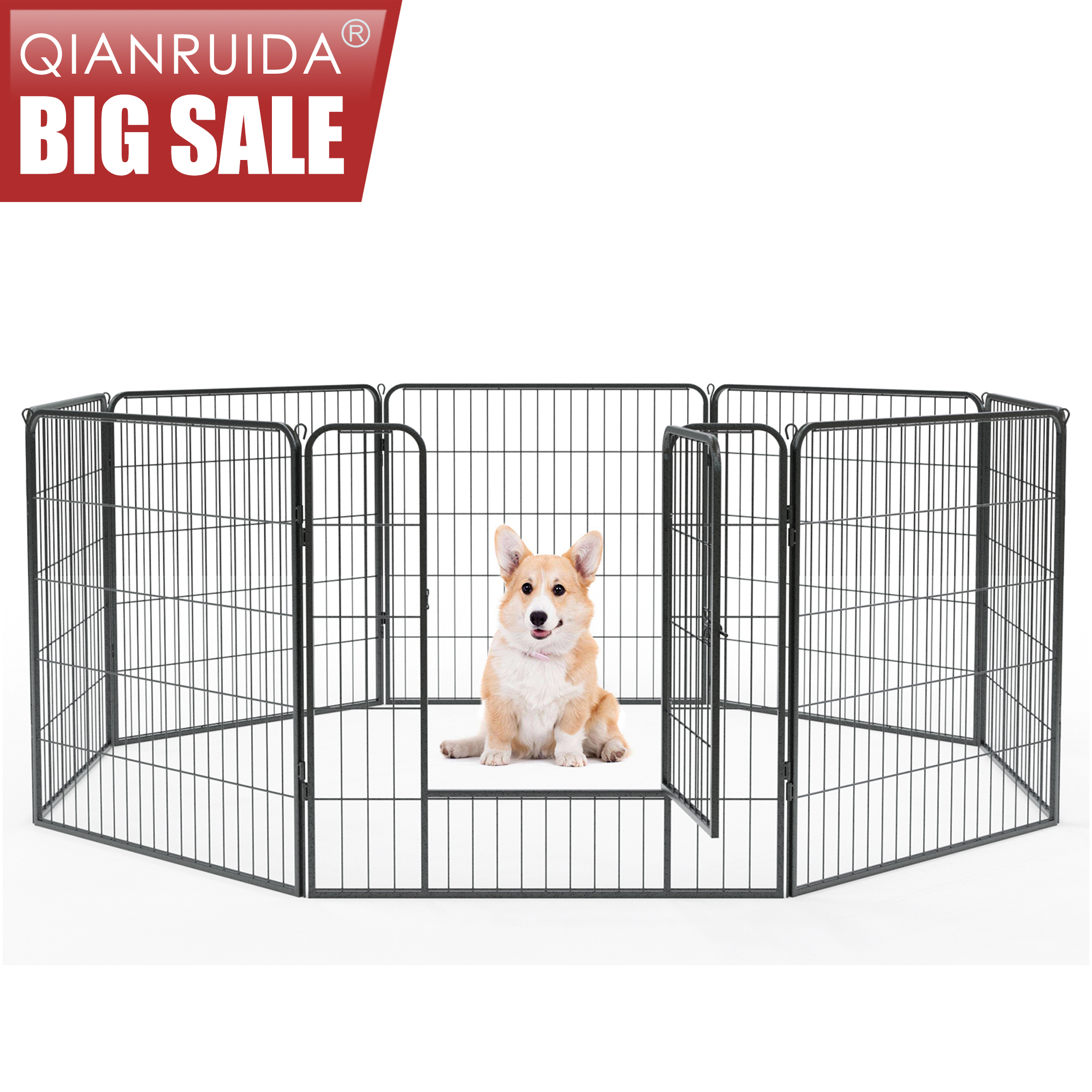 QianRuiDa Dog Playpen 8 Panels 32"H Heavy Duty Pet Puppy Playpen Exercise Pen for Dogs with Door