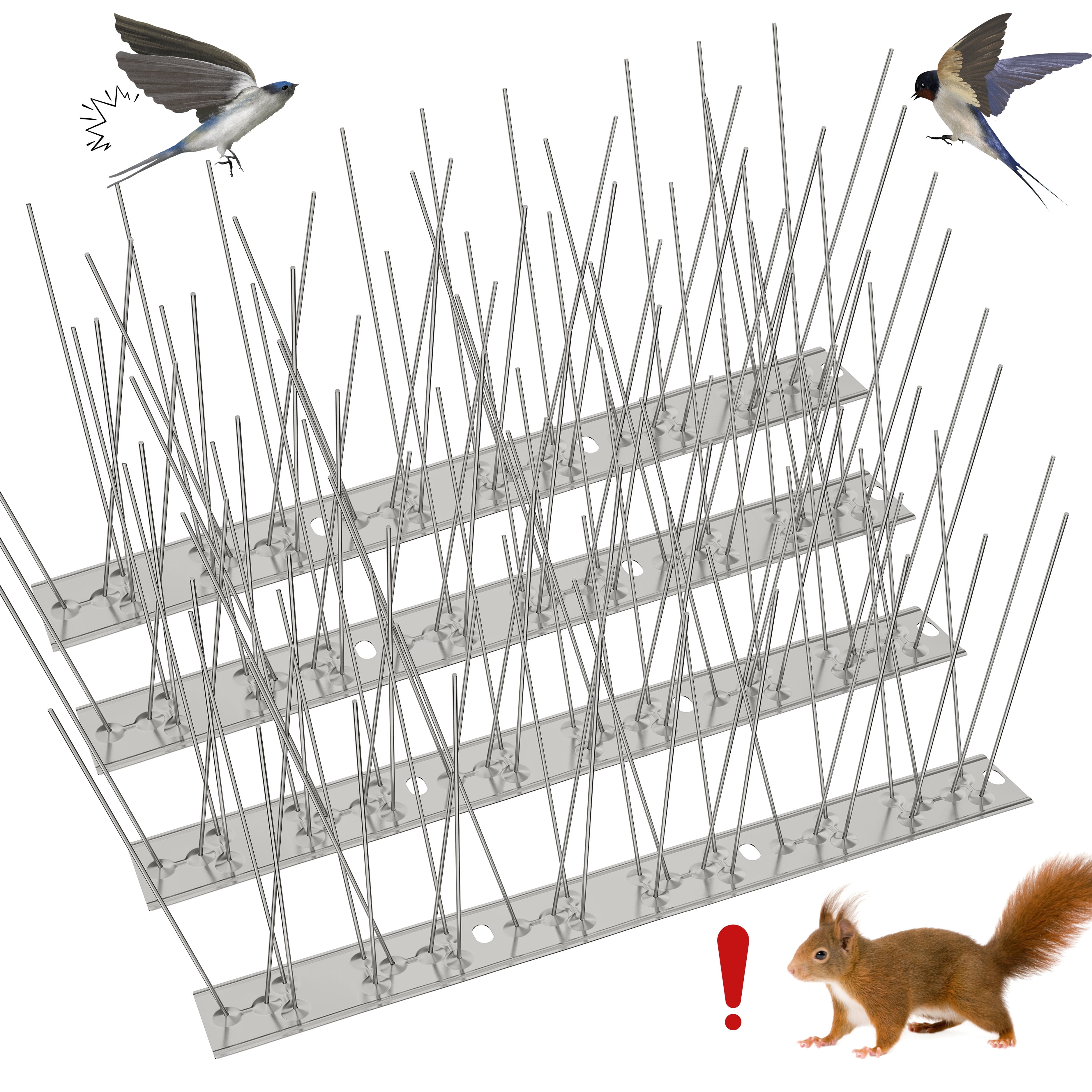 QianRuiDa Stainless Steel Anti-Bird Spikes with Solid Base - Protection Against Pigeons, Seagulls, Crows, Easy Installation for Roofs, Balconies, Walls, Weather-Resistant, 9.8ft