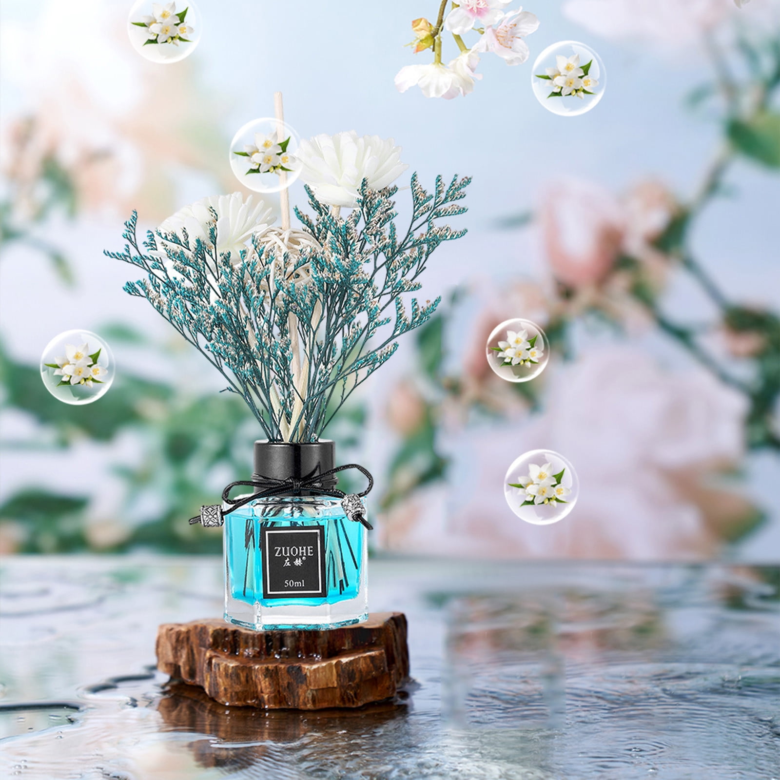 QianYing Flower Diffuser For Home Decor - 50ml Glass Oil Diffuser Long ...
