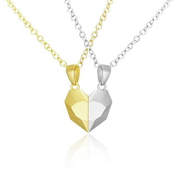 QianYing Home Decor Clearance Couple Necklaces A Pair Of Three-dimensional Love Heart Magnet Splicing Necklace Wishing Stone Magnetic Attraction Girlfriends Friend Collarbone Chain