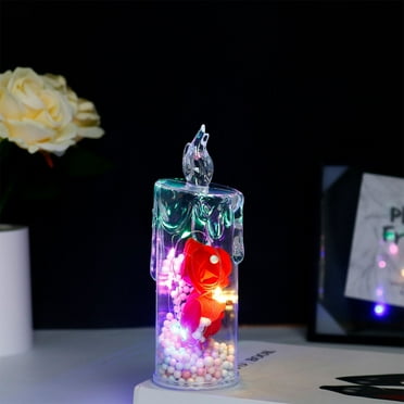 QianYing Home Lighting Clearance LED Simulation Electronic Candle Ins Transparent Rose Small Night Light Bedroom Bedside Girl Heart Decoration Decorations