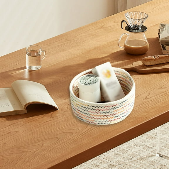 QianYing Round Woven Storage Baskets, Soft Cotton Rope Woven Blanket Baskets Storage Basket Portable Basket Organizer Decorative Baskets For Storage Living Room On Clearance